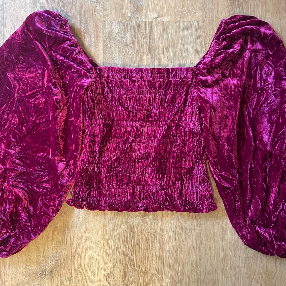 Anthropologie Puff Sleeve Velvet Blouse - Picture 6 of 11